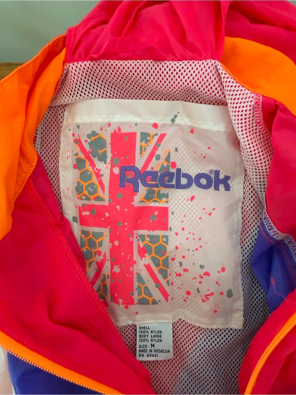 VTG Reebok Sport Spell Out Neon Windbreaker Jacket 90s Vaporwave Pink Womens M - Picture 5 of 8